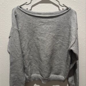 grey off the shoulder sweater